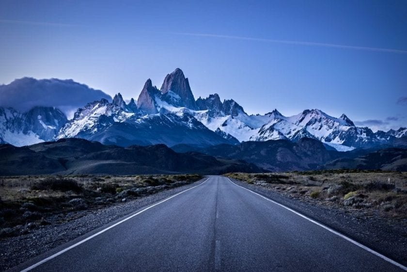 Road to El Chalten with Mt. Fitz roy in the background