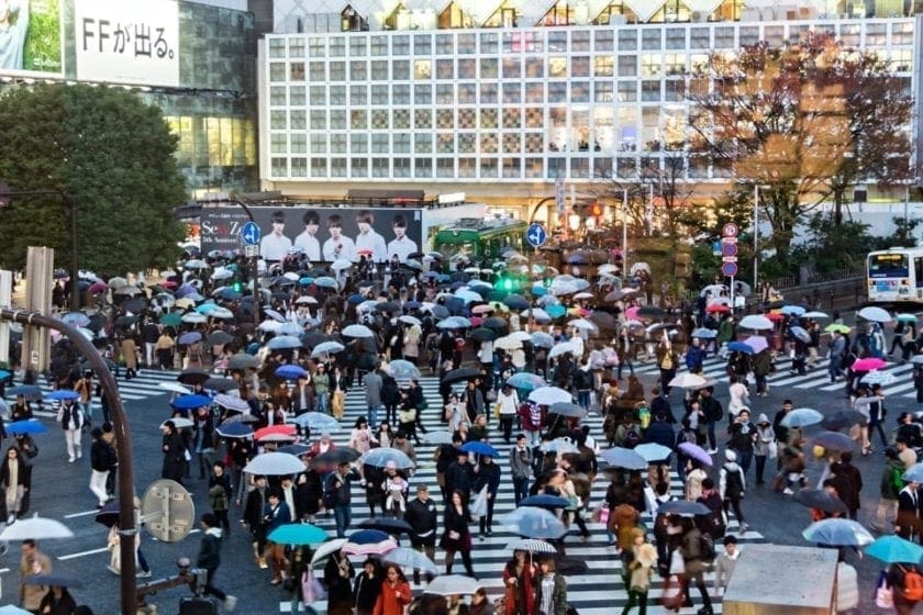 An example of street photography in Japan - a busy pedestrian crossing in Shibuya district in Tokyo.
